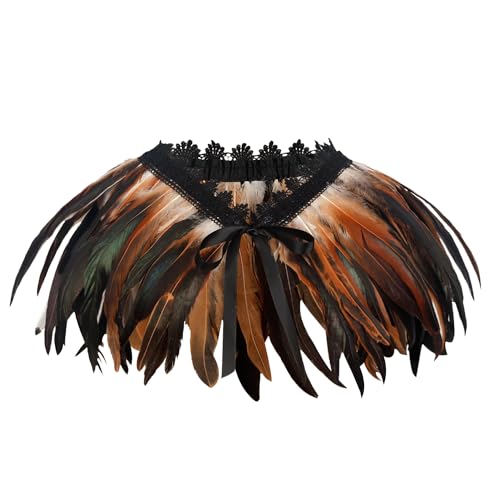 keland Damen Natural Feather Feather Schal Halloween Shrug Schwarz Poncho Kragen（Braun）