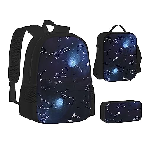 Cluster of Stars in Night Sky Print Lightweight Water Bags Insulated Lunch Pencil Case Bookbag Sets Backpack Travel Daypack