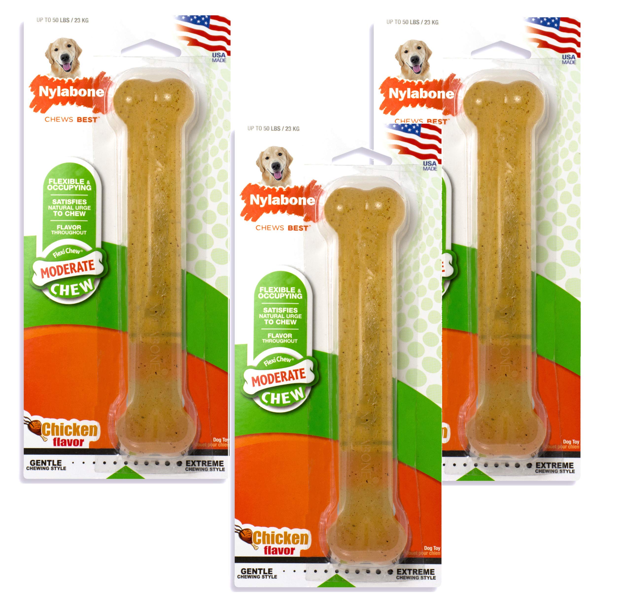 Nylabone (3 Pack) FlexiChew Dental Bone Giant Size Chicken Flavored Toy for Dogs