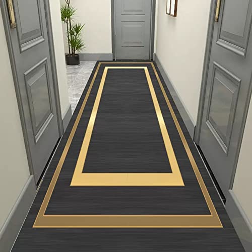 Läufer Schwarz & Gold Läuferteppich Waschbar, Flur Eingangsbereich Teppichläufer im Nordischen Stil, 1m/2m/3m/4m/5m/6m/7m/8m Lange Bodenmatte, Benutzerdefinierte Größe ( Size : 100CM X 400CM (3.5FT X