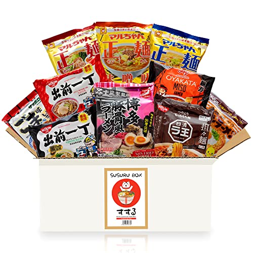 Susuru Box mit japanischen Ramen - 10 verschiedene Instant-Nudeln und Nudelsuppen aus Japan, zufällige Mischung aus vielseitigen Geschmacksrichtungen und Sorten - Asia Food Box