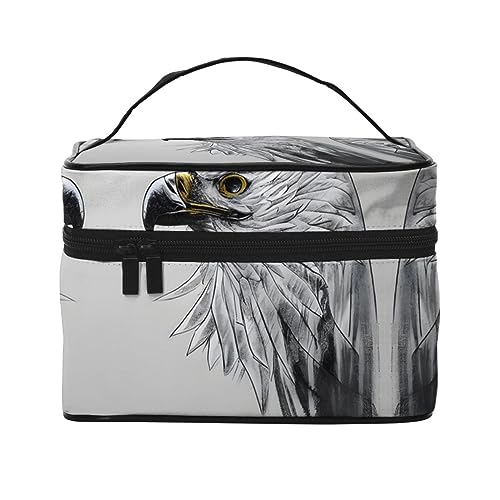 Skizzieren eines Adlers, stilvoll und praktisch, eine unverzichtbare Reise-Kosmetiktasche mit extra großen Fächern und Reißverschluss, wasserdicht, Schwarz , Einheitsgröße