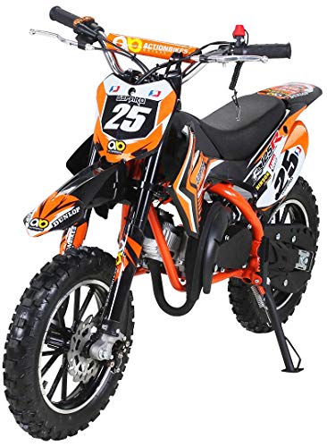 Actionbikes Motors Mini Kinder Crossbike Gepard 49 cc - Scheibenbremsen - Sportluftfilter - Sportauspuff - Luftbereifung (Orange)