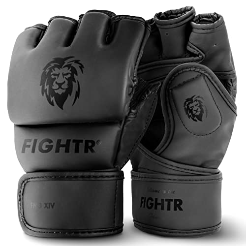 FIGHTR® MMA Handschuhe - ideale Stabilität & Schlagkraft | Freefight Gloves für MMA, Kickboxen, Boxen, Sparring & Kampfsport | inkl. Tragetasche (All Black, S)