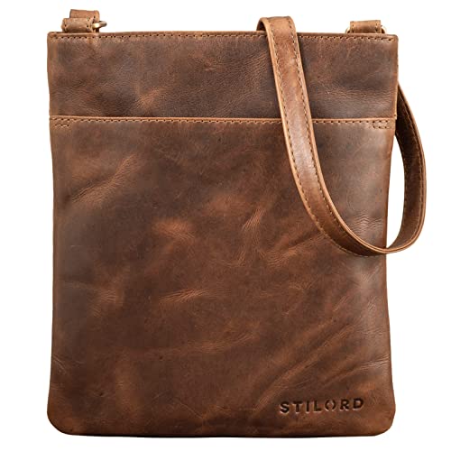 STILORD 'Alicia' Kleine Ledertasche Umhängetasche Damen Ausgehtasche Schultertasche Handtasche Echtes Leder im Eleganten Vintage Design, Farbe:Mocca - Dunkelbraun