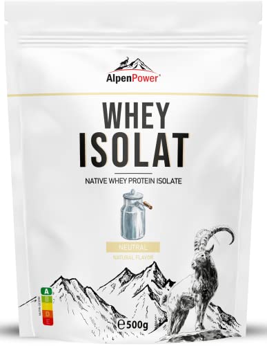 AlpenPower Native Whey Protein ISOLAT Neutral 500 g - 100% natürliche Zutaten, ohne Süßstoffe - Hochwertiges CFM Eiweißpulver aus bester Alpenmilch