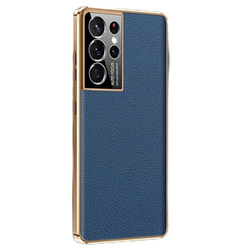 CHNZUX Hülle Für Samsung Galaxy S23/S23 Plus/s23 Ultra Hochwertiges Echtes Leder Ultra-dünn Handyhülle Mit Kameraschutz Stoßsichere Schutzhülle (Blau,S23Ultra)