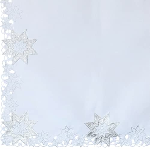 matches21 Tischdecke Mitteldecke Sterne Weihnachten Tischwäsche Stick weiß Silber Polyester 1 STK 85x85 cm