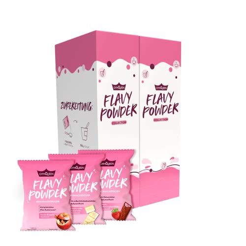 GymQueen Flavy Powder Probierset, mit 24 leckeren Probier-Sachets, exklusive Sorten, kalorienreduziert, zum Süßen, Backen und Verfeinern von Lebensmitteln, reich an Ballaststoffen