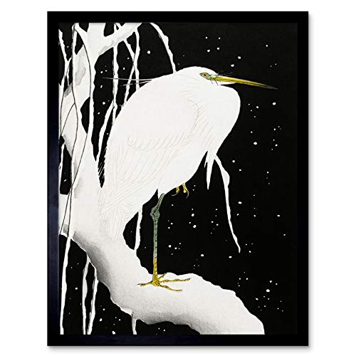 Ohara Koson Heron In Snow Japanese Painting Art Print Framed Poster Wall Decor 12x16 inch Held Schnee japanisch Malerei Wand Deko