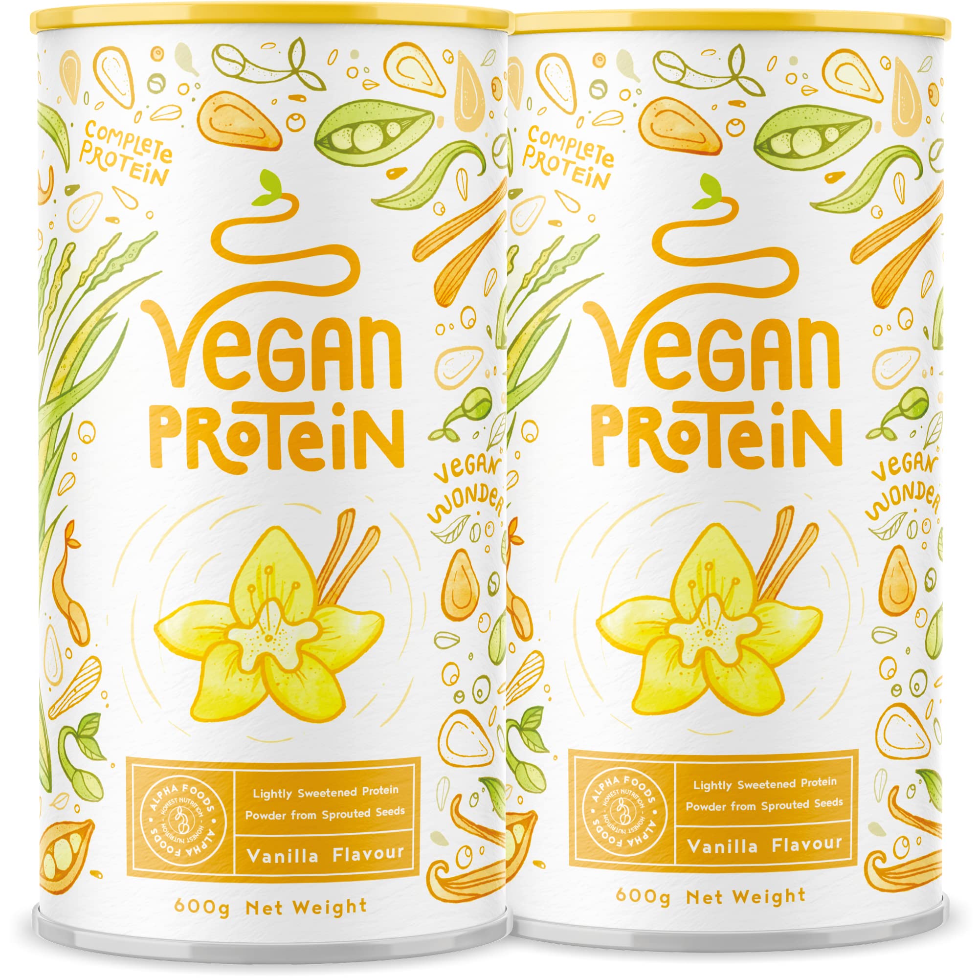 Veganes Proteinpulver - 1200g Vanille Eiweißpulver - 22g Protein (auf 30g) - Premiumqualität Vegan Protein Shake - Whey Ersatz - Aus Soja, Reis, Erbsen, Sonnenblume & Kürbiskernen