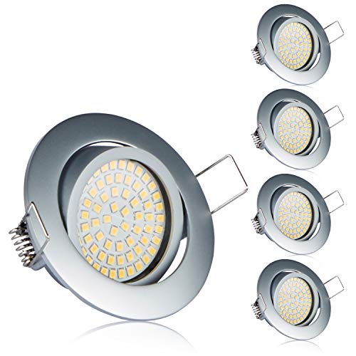 Ultra Flach LED Einbaustrahler Tolles Design Warmweiß 3.5W 230V Schwenkbar Einbauspots (Chrome Matt - Warmweiss), 5-er Pack