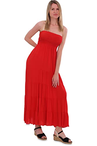 Malito - Damen Bandeaukleid - trägerloses Kleid für Strand & Alltag - Sommerkleid mit gesmoktem Oberteil - luftig lockeres Strandkleid 4635 (Größe: 34-42 rot)