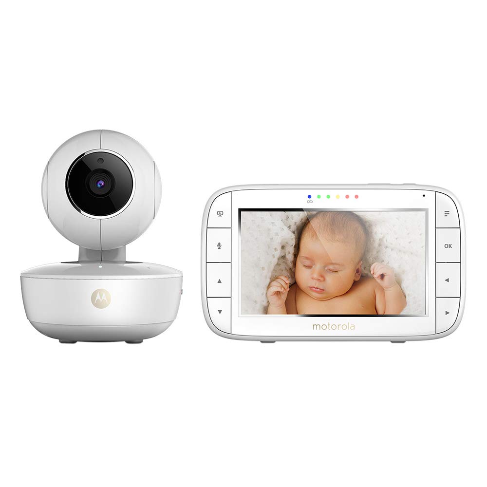 Motorola MBP 55 Video-Babyphone mit Schwenk,Neige-und Zoomfunktion,5,0 Zoll Farbdisplay, Nachtsicht,2-Wege-Audio und Temperatursensor und tragbare Babyeinheit und Stargrip-300m Reichweite