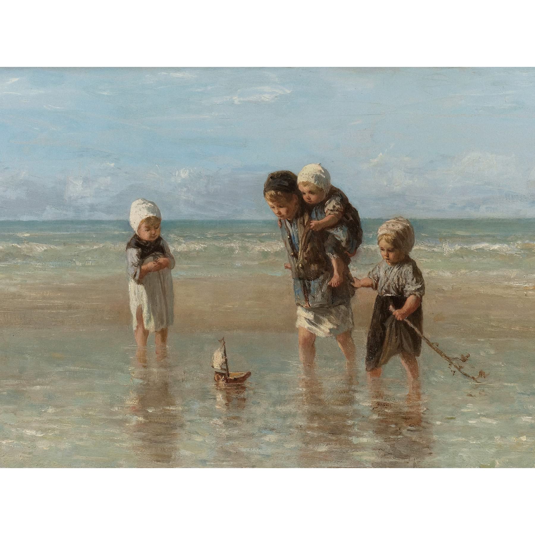 Jozef Israels Children Of The Sea Bathing Painting Large XL Wall Art Canvas Print Kinder Gemälde Wand