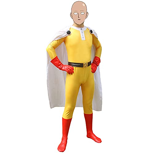 Anime One Punch Man Saitama Cosplay Kostüm Full Set Halloween Karneval Show Superheld Rollenspiel Bodys Jumpsuits Kostüm für Mann, Saitama, M