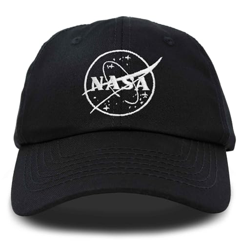 DALIX NASA Hat Baseball Cap Washed Cotton Embroidered Logo Pigment Dyed, Weiße Fleischbällchen / Schwarz, Einheitsgröße