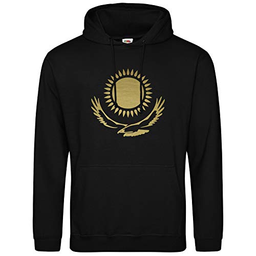 AkyTEX Kasachstan KA3AXCTAH Hoodie Kapuzenpullover Hoody Sonne Adler Wappen (Schwarz, XXL)