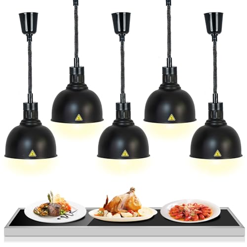 Wärmelampe für Speisen, Buffet Wärmelampe Küche, Speisenwärmer Lampe mit 250W Glühbirne, Höhenverstellbar + Kühllöchern + Durchmesser 25cm(Size:5pcs)