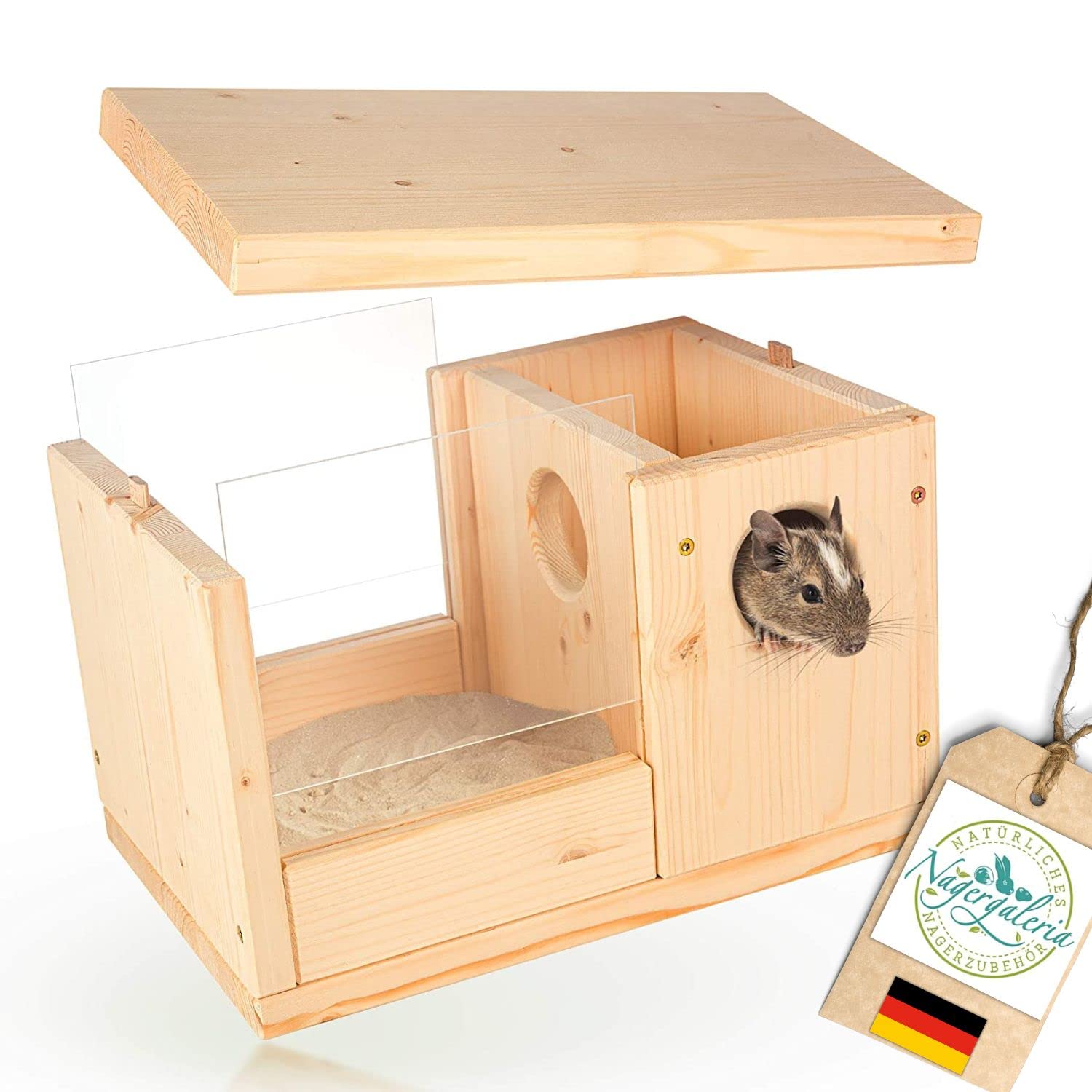 Premium Hamster Sandbad mit genialer Schmutzschleuse für gesunde Nager wie Rennmaus Degu Ratte Maus