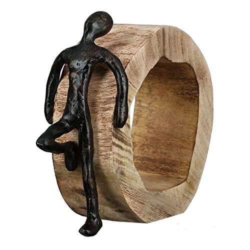 Mangoholz Design Figur, Skulptur mit Spruch und Weisheit ' Charisma LEHNEND ', Massive Mangoholz-Baumscheibe, 19 x 19 x 7 cm, Geschenkidee für besondere Plätze