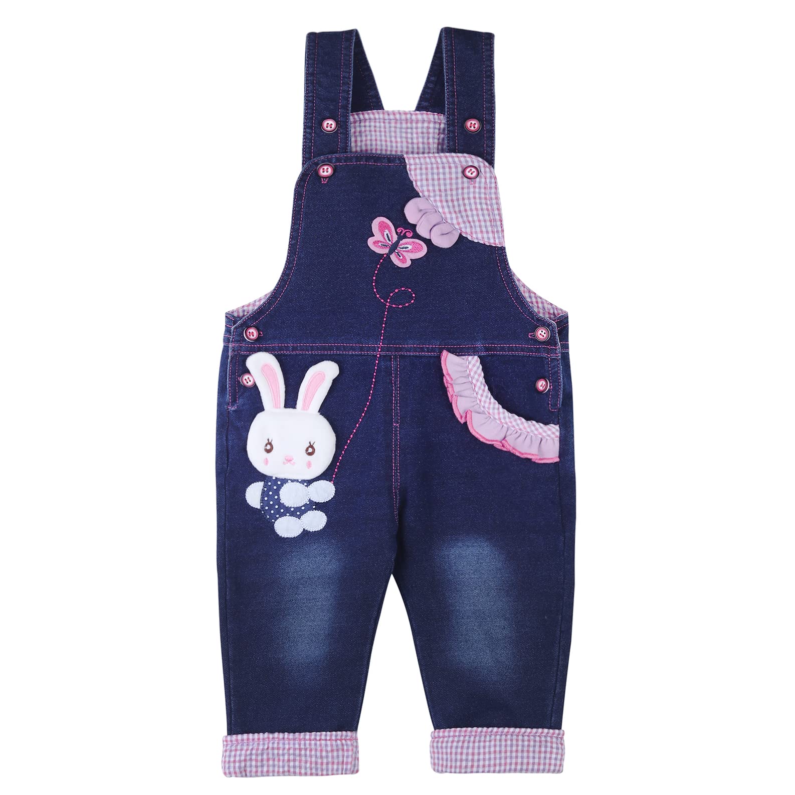 DEBAIJIA Baby Mädchen Denim Overall Jeans Hose mit Hosenträger Kinder Baumwolle Latzhose Kaninchen Butterfly - 80