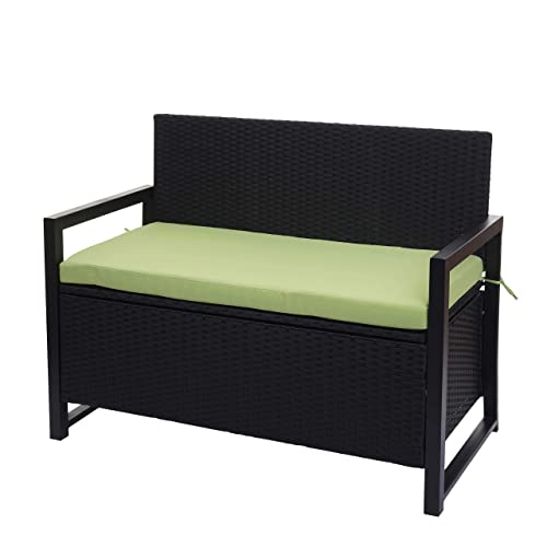 Mendler Poly-Rattan 2er Sitzbank HWC-F39, Gartenbank Truhenbank, Staufach Aufbewahrung Sitzkissen - anthrazit, Kissen grün