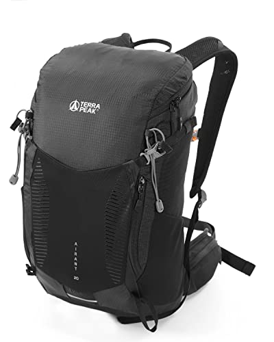 Terra Peak - Wanderrucksack Airant 20 Rucksack für Damen & Herren schwarz klein Trekking-rucksack zum Wandern und Camping mit belüftetem Netzrücken und Trinksystem-Vorbereitung, unisex Backpack leicht