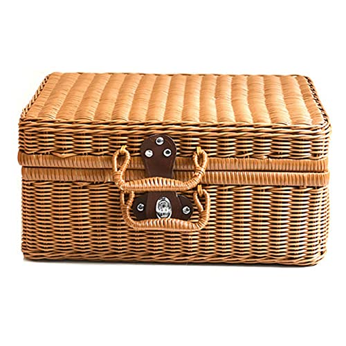 Ycagrain Retro Rattan-Picknickkorb, gewebter Koffer, Heimdekoration, Aufbewahrung, Braun