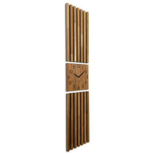 FLEXISTYLE Wanduhr groß Moderne Eichenholz Aufhängepaneel Lamele 155x30cm ohne tickgeräusche modern Holz Eiche holzoptik Wohnzimmer