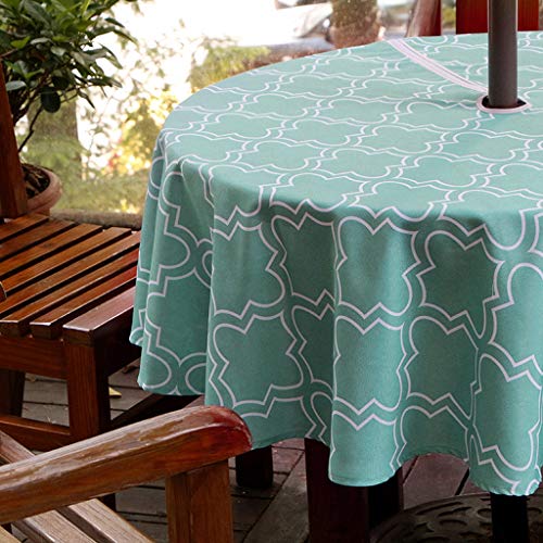 BTSKY Tischdecke mit Regenschirm, 152,4 cm, mit Reißverschluss und Regenschirmloch, wasser- und schmutzabweisend, rund, Türkis