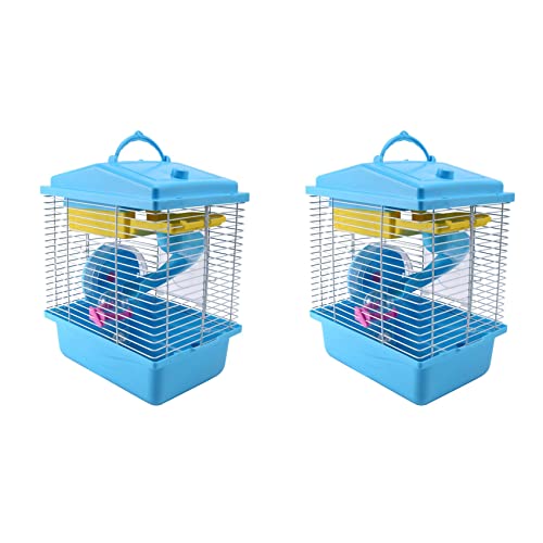REHOC 2 x Käfig für Haustiere, Ferienhaus mit Dachfenster, transparent, doppellagig, für Haustiere, goldfarben / Blau