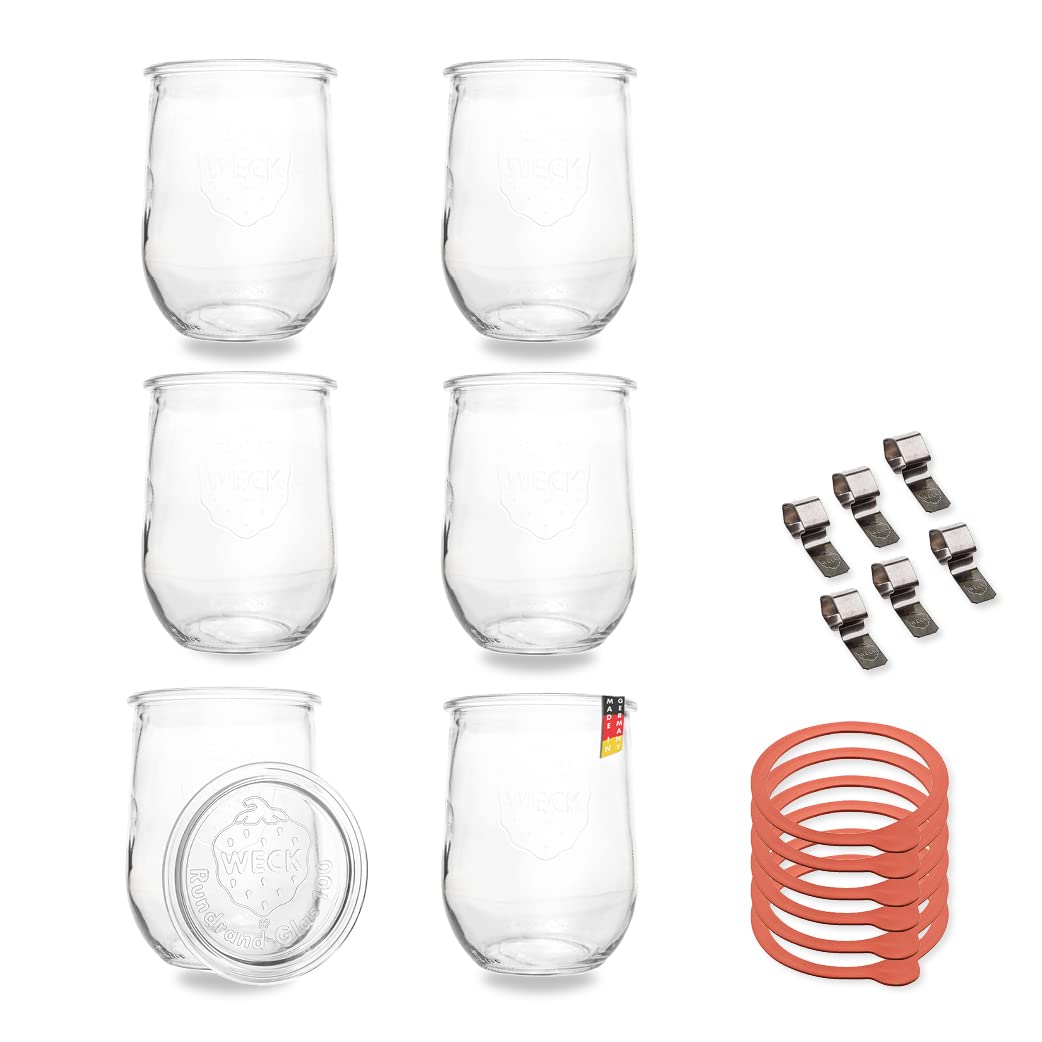 WECK 1,0l Einmachglas 1000ml Tulpen-Form - verwendbar als Marmeladenglas, Vorratsglas, Konservenglas 6 Stück