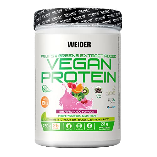 Weider Vegan Protein. Beeren-Mix-Geschmack. 100% pflanzliches Erbsenprotein (PISANE) und Reis. Gluten-frei. Laktosefrei. Kein Palmöl. Mit Vitamin B12 (750 g)