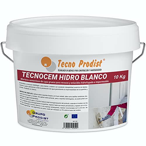 TECNOCEM HYDRO von Tecno Prodist - (10 Kg) - Dickbett-Zementmörtel für Verputzarbeiten, wasserdicht und wasserabweisend, weiße Farbe