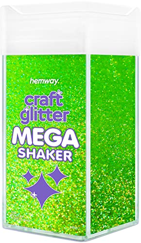 Hemway BULK Glitter 425g / 15oz MEGA Craft Shaker Glitter for Nails, Resin, Tumblers, Arts, Crafts, Painting, Festival, Cosmetic, Body - Fine (1/64" 0.015" 0.4mm) - Fluorescent Green