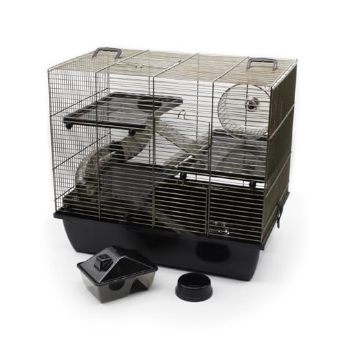 ZooPaul Deluxe Industrial Nagerkäfig Hamsterkäfig in schwarz Messing mit Zubehör