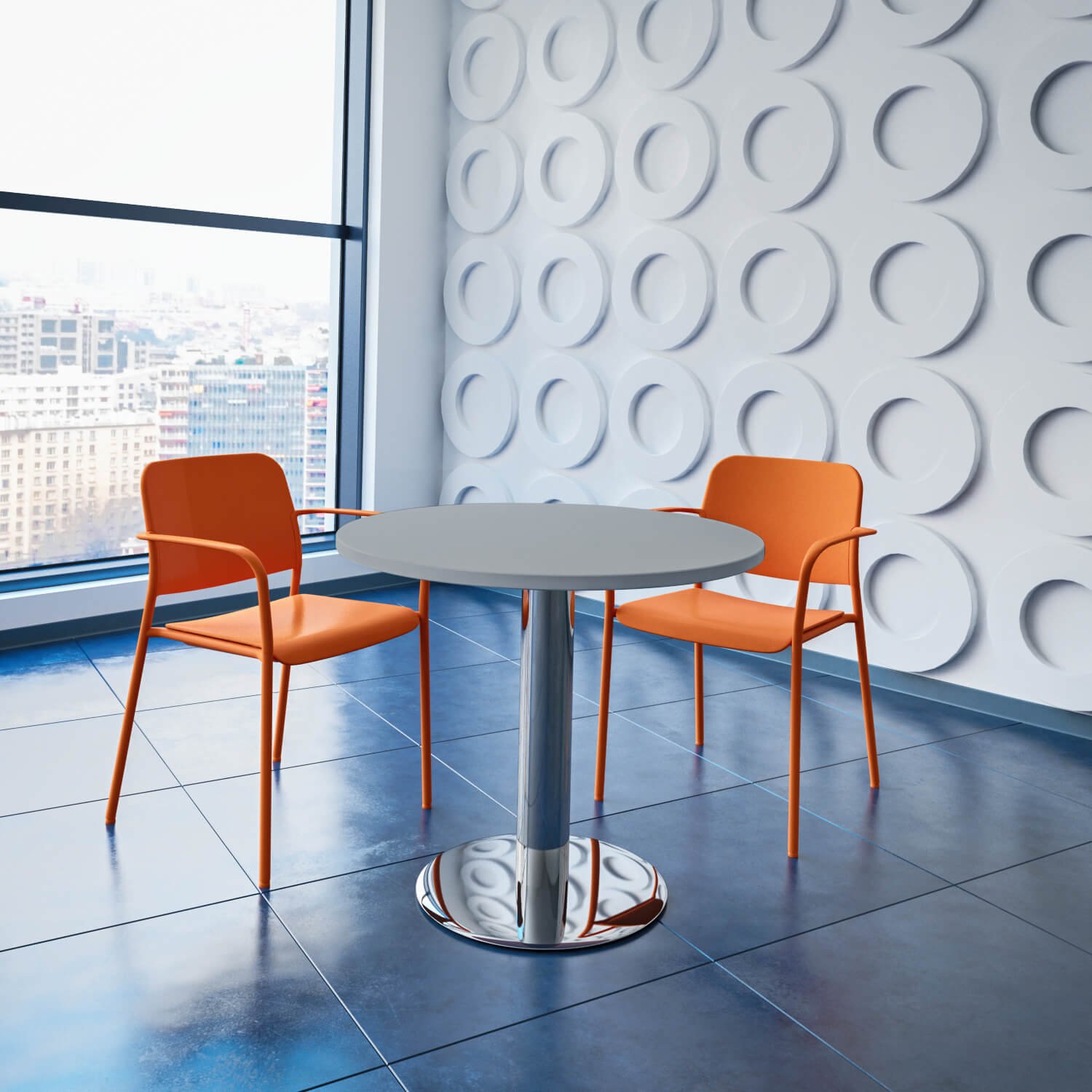 Weber Büro Optima runder Besprechungstisch Ø 80 cm Perlgrau Verchromtes Gestell Tisch Esstisch