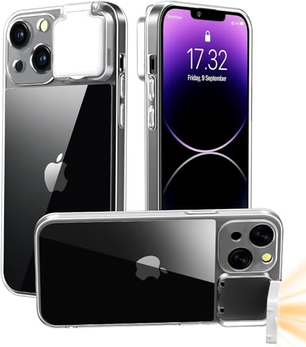 ZFMF Selfie-Licht für iPhone 15 Hülle mit eingebautem LED-Licht wiederaufladbar für TIK Tok/Stream/Make-up/Live/Video-Selfie (2 Modelle, 3 Helligkeitsstufen) (klar, für iPhone 15)