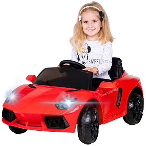 Actionbikes Motors Kinder Elektroauto Super Sport - Ledersitz - Mp3 - USB - SD - 2,4 Ghz Rc Fernbedienung mit Not Stop - Softstart - Elektro Auto für Kinder ab 3 Jahre (Rot)