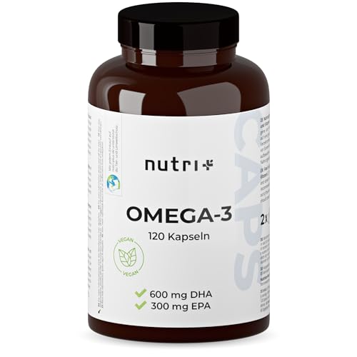 Vegan Omega-3 aus Algenöl - 2000 mg Algen Öl hochdosiert mit 600mg DHA & 300mg DHA - hochwertige Omega-3 Algenöl Kapseln (vegan) - laborgeprüft - 120 Kapseln