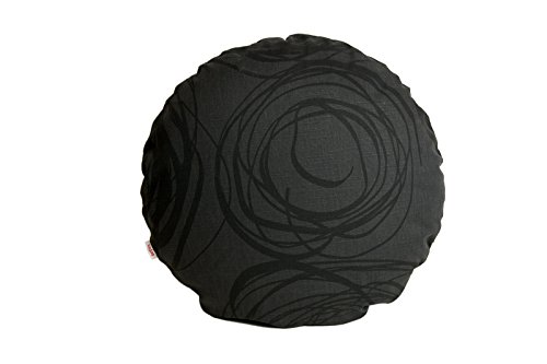 beties „Mystik“ Kissenhülle Ø ca. 80 cm Kissenbezug rund abstraktes Kringel-Design in schwarz auf dunklem Background in 100% Baumwolle Farbe Schiefer-Schwarz