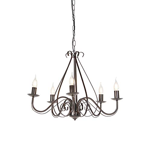 QAZQA - Landhaus | Vintage Klassischer Kronleuchter | Chandelier rostbraun 5-flammig-Licht - Giuseppe 5-flammig | Wohnzimmer | Küche - Stahl Rund - LED geeignet E14