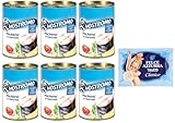 6er-Pack Nostromo Mackerel al Naturale,Natürliches Makrelenfilet, 425g Dose + 1er-Pack Kostenlos Felce Azzurra Talkumpuder, 100g-Beutel