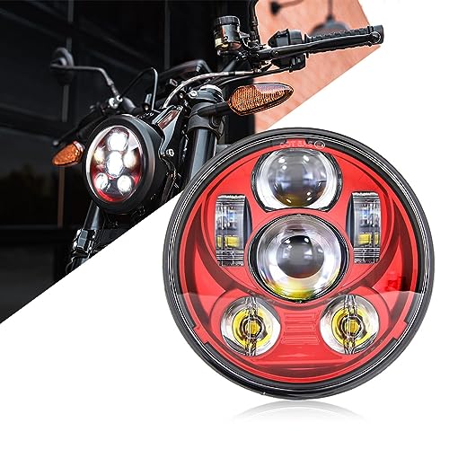 SKUNTUGUANG Rot 5,75 Zoll Runde Led Scheinwerfer für Motorrad Harley Davidson XL 1200C, rot