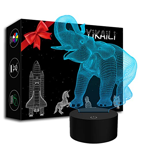 YiKAiLi Tiere Elefant 3D Optische Täuschung Lampe, Schreibtisch LED Nachtlicht USB-Stromversorgung 7 Farben Blinken Berührungsschalter für Kinder Schlafzimmer Weihnachts Geburtstag Dekoration