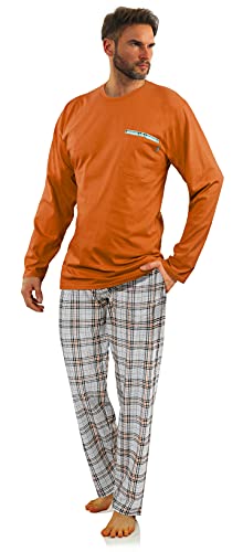 sesto senso Herren Schlafanzug Lang Baumwolle Pyjama Langarm Shirt Pyjamahose mit Tasche M Orange 2379-29