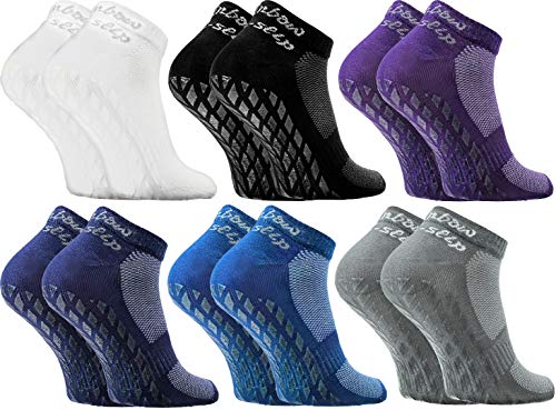Rainbow Socks - Damen Herren Quarter Sport Socken ABS - 6 Paar - Dunkel - Größen EU 36-38