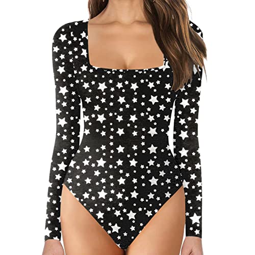 Damen-Bodysuit mit quadratischem Ausschnitt und Langen Ärmeln, Damen-Bodysuit mit Stehkragen und Langen Ärmeln (E,X-Large)