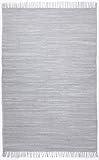 Theko | Dhurry Teppich aus 100% Baumwolle Flachgewebe Teppich Happy Cotton | handgewebt | Farbe: Grau | 70x140 cm